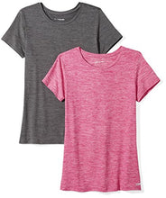 Load image into Gallery viewer, Amazon Essentials Women's 2-Pack Tech Stretch Short-Sleeve Crewneck T-Shirt, -charcoal heather/radiant raspberry heather, XX-Large