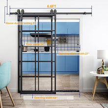 Load image into Gallery viewer, JUBEST Bypass Glass Barn Door 72x 84 in with 6.6FT Hardware Kit, 2 Sets of 36x84 in Clear Tempered Glass Aluminum Frame Double Barn Door,10 Lites Sliding Closet Barn Door, Easy Assembly