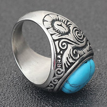 Load image into Gallery viewer, VQYSKO Retro Vintage Statement Blue Oval Turquoise Rings Size 10