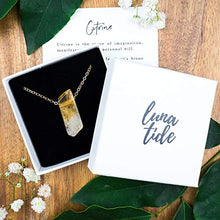 Load image into Gallery viewer, Small slab citrine crystal necklace in 14k gold fill - 16" chain with 2" adjustable extender - November birthstone