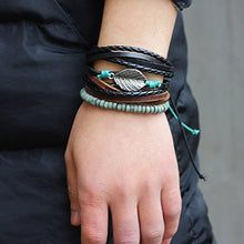 Load image into Gallery viewer, Diamondo Woven Leather Bracelet Unisex Leaf Charm Multi Layers Beads Adjustable Wristband