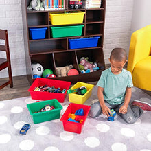 Load image into Gallery viewer, KidKraft Wooden Wall Storage Unit with 8 Plastic Bins and 13 Compartments, Espresso, Gift for Ages 3+