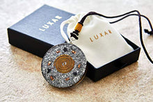 Load image into Gallery viewer, Orgone Pendant Necklace | Reiki Merkaba Metatron's Cube | 7 Major Chakras and SBB Coil | 2 Inch Diameter with Adjustable Neck Cord (Black Box)