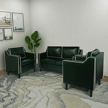 Load image into Gallery viewer, Mid Century Modern 3 Piece Sectional Sofa Set Couches for Living Room Faux Leather Armrest Office Couch Set Loveseat for Small Spaces, Home Furniture Green (Loveseat + 2 Single (3pcs), Green & White)