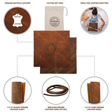 Load image into Gallery viewer, Real Leather Fabric Leather Sheets for Leather Earrings, Leather Wallet & Crafts – Genuine Full Grain Buffalo Leather, Not Faux Leather Sheets – Dark & Russet Brown (2 Sheets + Leather Cord)