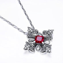 Load image into Gallery viewer, Merthus Antique Created Ruby Irish Celtic Cross Pendant Necklace for Women,18"