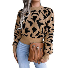 Load image into Gallery viewer, Women's Jumper Sweater Long Sleeve Knitwear Fashionable Leopard Print Casual Knit Slim Fit Hem Women Knitted Tops(L-Khaki)