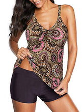 Load image into Gallery viewer, Zando Womens Tankini Swimsuits for Women Tummy Control Plus Size Bathing Suits for Women Athletic Two Piece Swimsuit with Boyshorts Coffee Flower 8-10