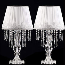 Load image into Gallery viewer, Moooni Modern Bedside Crystal Table Lamp with Ruched Fabric Lampshade Elegant Crystal Chandelier Nightstand Lamp for Living Room Girls Room Set of 2 Dimmable W 12.8" X H 22.8"