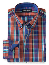 Load image into Gallery viewer, Paul Fredrick Men's Tailored Fit Non-Iron Cotton Tartan Dress Shirt Rust 17.0/34 DHR565B