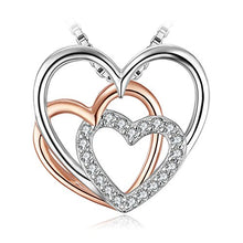 Load image into Gallery viewer, JewelryPalace Heart to Heart Interlocking Cubic Zirconia Pendant Necklace 925 Sterling Silver Rose Gold 18 Inches
