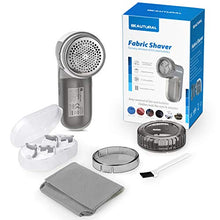 Load image into Gallery viewer, BEAUTURAL Fabric Shaver and Lint Remover, Sweater Defuzzer with 2-Speeds, 2 Replaceable Stainless Steel Blades, Battery Operated (Grey)
