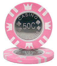 Load image into Gallery viewer, Brybelly Coin Inlay Poker Chip 15-Gram Heavyweight Clay Composite – Pack of 50 ($0.50 Pink)