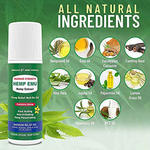 Load image into Gallery viewer, Hemp Emu Roll-on Gel - Made in USA - 3 fl oz - Natural Gel for Discomfort in Knees, Joints and Lower Back - Hemp Oil Extract Gel with Emu Oil & Menthol