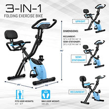 Load image into Gallery viewer, Folding Exercise Bike with 10-Level Adjustable Magnetic Resistance | Upright and Recumbent Foldable Stationary Bike is the Perfect Workout Bike for Home Use for Men, Women, and Seniors (Black/Blue)
