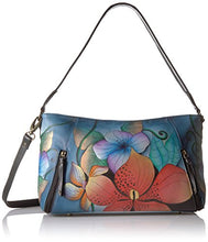 Load image into Gallery viewer, Anna by Anuschka Women's Wide Cross Body Satchel | Hand Painted Original Artwork | Zip-Top Organizer | Midnight Floral