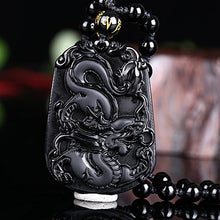 Load image into Gallery viewer, Pure Natural Zodiac Necklace Pendant Made of Obsidian Gemstone Horoscope Animal Sign Amulet (Dragon,Lucky)