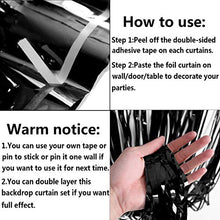 Load image into Gallery viewer, Fecedy 2pcs 3ft x 8.3ft Black Metallic Tinsel Foil Fringe Curtains Photo Booth Props for Birthday Wedding Engagement Bridal Shower Baby Shower Bachelorette Holiday Celebration Party Decorations