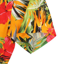 Load image into Gallery viewer, Havana Breeze Men's Relaxed-Fit 100% Linen Shirt Orange and Banana Leaf M