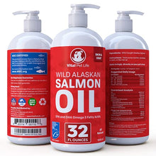 Load image into Gallery viewer, Salmon Oil for Dogs & Cats, Fish Oil Omega 3 EPA DHA Liquid Food Supplement for Pets, All Natural, Supports Healthy Skin & Coat, Joint & Bone Health, Natural Allergy & Inflammation Defense, 32 oz