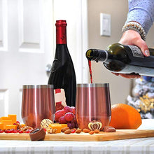 Load image into Gallery viewer, Carpe 12 oz Stemless Insulated Wine Glass Tumbler with Sliding Lid and Straw, Spill Proof Stainless Steel Double-Wall Wine Tumbler Cups for Champaign, Cocktail, Coffee, Drinks, Set of 2 (Rose Gold)