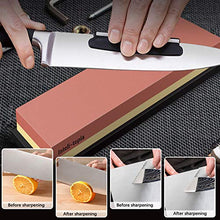 Load image into Gallery viewer, Complete Knife Sharpening Stone Set – Dual Grit Whetstone 400/1000 3000/8000 Premium Whetstone Knife Sharpener with Leather Strop, Flattening Stone, Bamboo Base, 3 Non-slip Rubber Bases & Angle Guide