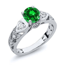Load image into Gallery viewer, Gem Stone King 925 Sterling Silver Green Simulated Emerald Women Engagement Ring (2.76 Ct Round) (Size 7)