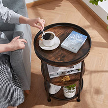 Load image into Gallery viewer, dulcii Industrial Round End Table, 3 Tiers Round Side Table with Sturdy Metal Frame, Metal Round Sofa Table, Vintage Nightstand for Living Room Bedroom, Easy Assembly, Wood Look Accent Furniture