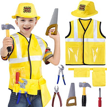 Load image into Gallery viewer, iPlay, iLearn Construction Worker Costume for Boys, Toddler Dress Up Clothes, Kid Builder Career Outfit W/ Tool Belt Vest Hat, Pretend Role Play Toy Set, Halloween Birthday Gift 3 4 5 6 Year Old Child