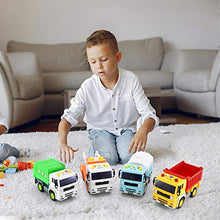 Load image into Gallery viewer, 4 Pack City Service Vehicle Car Truck Toy Set - Tow Truck,Dump Truck,Sprinkler,and Garbage Truck - with Friction Powered Wheels and Lights & Sounds