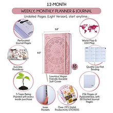Load image into Gallery viewer, Law of Attraction Life & Goal Planner - A 12 Month Journey Creating Your Dream Life - Personal Gratitude Journal, Week Success Planner, Vision Board & Organizer + Planner Stickers