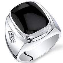 Load image into Gallery viewer, Mens Cushion Cut Onyx Knight Ring Sterling Silver Size 11