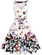 Load image into Gallery viewer, OWIN Women's Floral 1950s Vintage Swing Cocktail Party Dress Sleeveless