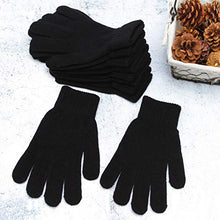 Load image into Gallery viewer, Cooraby 12 Pairs Winter Magic Gloves Stretchy Warm Knit Gloves with Mesh Storage Bag for Men or Women (Black, Length 7.5 inches)
