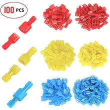 Load image into Gallery viewer, Amlits 100 PCS Nylon Spade Quick Disconnect Connectors Kit, Fully Insulated Male & Female Electrical Crimp Cold-Pressed Wire Terminals Assortment Kit