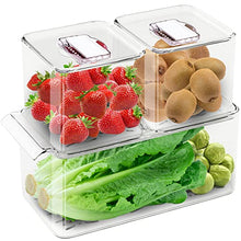 Load image into Gallery viewer, WAVELUX Produce Saver Containers for Refrigerator, Food Fruit Vegetables storage, 3 Pcs Stackable Freezer Fridge Organizer, Fresh Keeper Drawer Bin Basket with Vented Lids & Removable Drain Tray