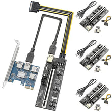 Load image into Gallery viewer, PCIE 1 to 4 Adapter Riser Card with PCIE Riser Express Cable 1x to 16x Ver010s GPU Riser Express Kits, with LED Graphics Extension PCIE Riser Adapter Card, 24 Inches USB 3.0 Cable, 5 Pack