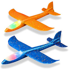 Load image into Gallery viewer, 2 Pack LED Light Airplane,17.5" Large Throwing Foam Plane,2 Flight Mode Glider Plane,Flying Toy for Kids,Gifts for 3 4 5 6 7 8 9 Years Old Boy,Outdoor Sport Toys Birthday Party Favors Foam Airplane