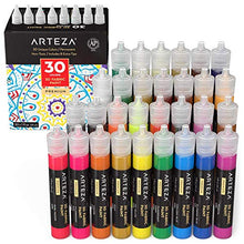 Load image into Gallery viewer, Arteza 3D Fabric Paint, Set of 30, Metallic & Glitter Colors, 1oz Tubes, Glow-in-The-Dark & Vibrant Shades, Textile Paint for Clothing, Accessories, Ceramic & Glass