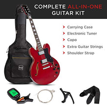 Load image into Gallery viewer, Best Choice Products Semi-Hollow Body Electric Guitar Set w/Dual Humbucker Pickups, 3-Way Pickup Selector, Case, Electronic Tuner, Capo, Strap, Picks, Cutaway Design - Red