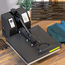 Load image into Gallery viewer, PowerPress Industrial-Quality Digital Sublimation Heat Press Machine for T Shirt, 15x15 Inch, Black