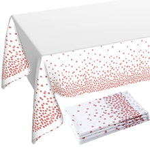 Load image into Gallery viewer, Rose Gold Dot and White Tablecloth 108"x54" for Parties Rectangle Table 4 Packs, Dot Confetti Rectangular Plastic Table Cover,Thanksgiving Christmas Wedding, Anniversary,Baby Shower, Birthday Party