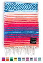 Load image into Gallery viewer, Mexican Blanket, Falsa Blanket | Authentic Hand Woven Blanket, Serape, Yoga Blanket | Perfect Beach Blanket, Navajo Blanket, Camping Blanket, Picnic Blanket, Saddle Blanket, Car Blanket (Coral)