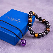 Load image into Gallery viewer, Triple Protection Bracelet for Women and Men - Bring Prosperity, Good Luck - with 10mm Crystal Beads of Hematite, Black Obsidian, Tiger Eye - Stone Bracelets