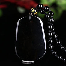 Load image into Gallery viewer, Pure Natural Zodiac Necklace Pendant Made of Obsidian Gemstone Horoscope Animal Sign Amulet (Dragon,Lucky)