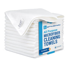 Load image into Gallery viewer, Buff Microfiber Cleaning Cloth | White (12 Pack) | Size 16" x 16" | All Purpose Microfiber Towels - Clean, Dust, Polish, Scrub, Absorbent