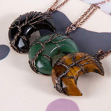 Load image into Gallery viewer, Tree of Life Crescent Moon Necklace Bronze Copper Wire Wrap Natural Gemstones Healing Crystal Pendant Necklace(#2 Set)