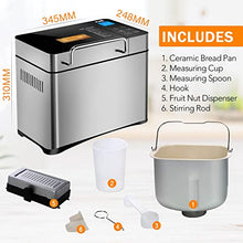 Load image into Gallery viewer, KBS Large 17-in-1 Bread Machine, 2LB All Stainless Steel Bread Maker with Auto Fruit Nut Dispenser, Nonstick Ceramic Pan, Full Touch Panel Tempered Glass, Reserve& Keep Warm Set, Oven Mitt and Recipes