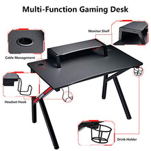 Load image into Gallery viewer, GTRACING Gaming Desk Computer Table Office PC Workstation with Shelf, Cup Holder, Headphone Holder, Built-in Power Strip 3 Outlets & 2 USB Ports K-Shaped 45'' E-Sports Gamer Desk,Red