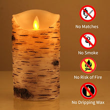 Load image into Gallery viewer, Comenzar Flickering Candles, Candles Birch Set of 3 (H: 4" 5" 6" x D: 3.25")Birch Bark Battery Candles Real Wax Pillar with Remote Timer